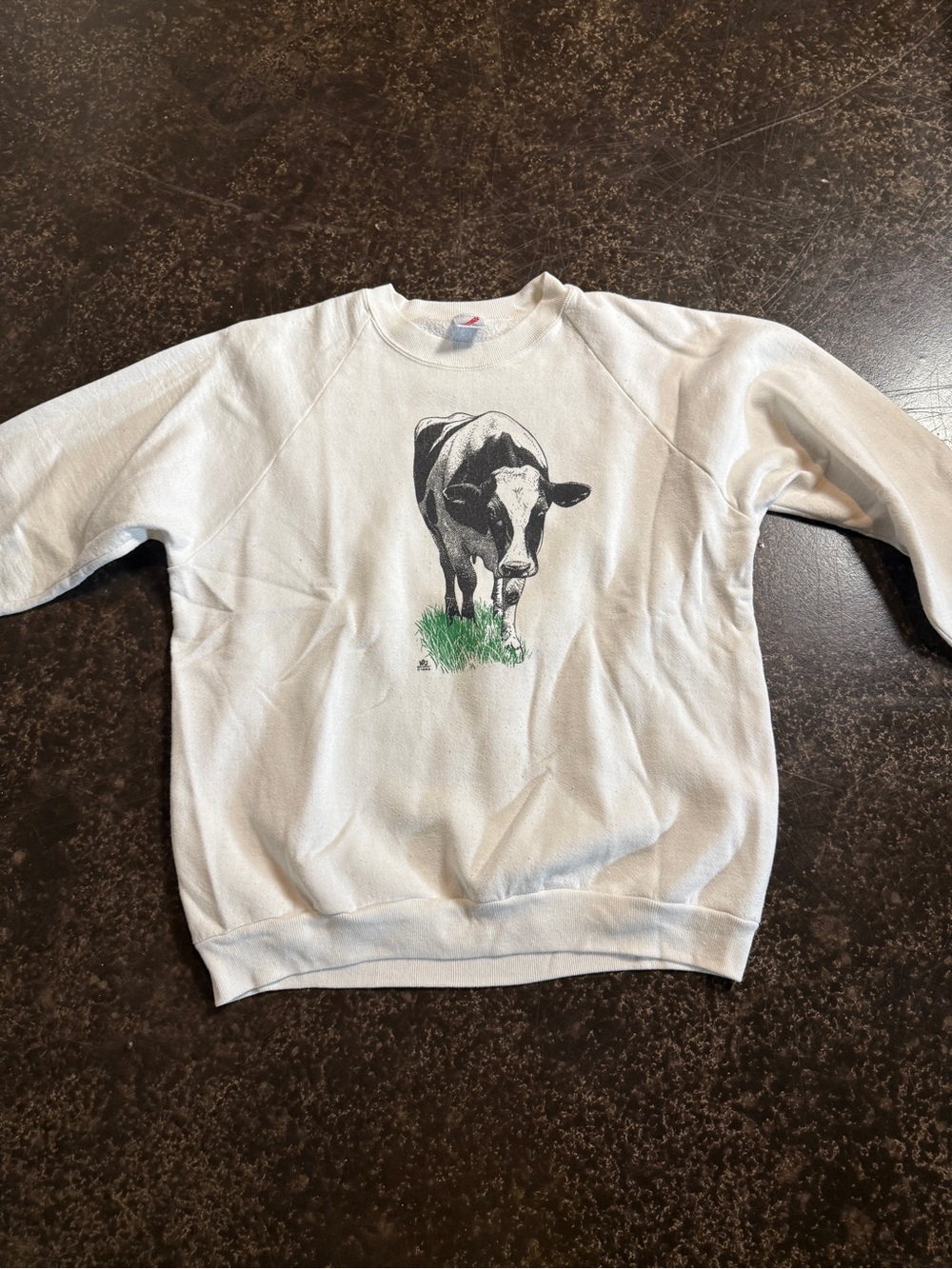 Jerzees White Crewneck Sweatshirt with Cow Graphic 1983